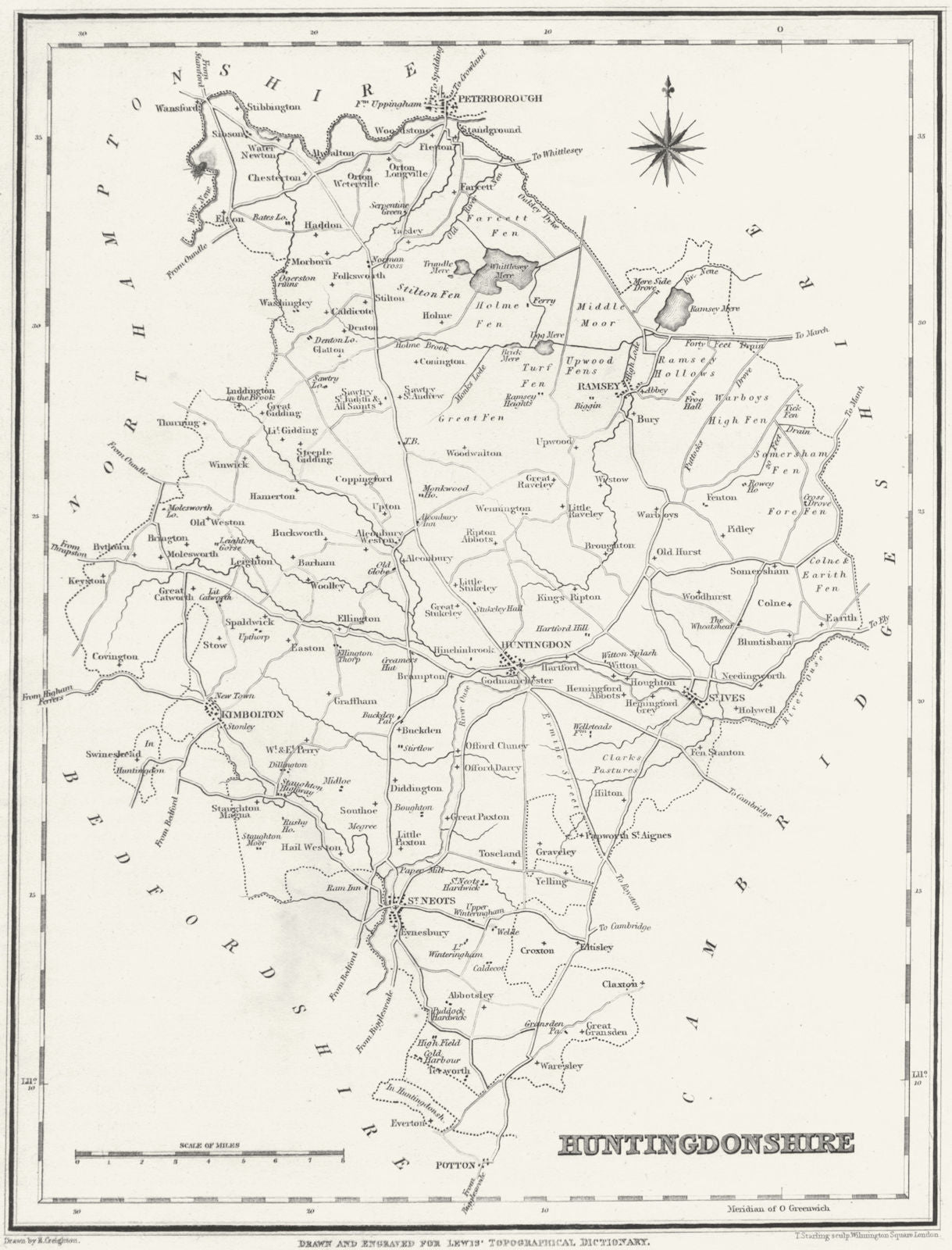HUNTS. Huntingdonshire. Lewis c1841 old antique vintage map plan chart
